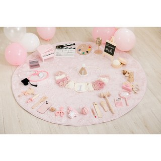 GoGraphy 抓周道具套組 女寶 粉紅 抓周儀式 木質道具 抓周用品 生日派對 寶寶周歲, 1個, 愛情粉圓地毯(直徑120cm)