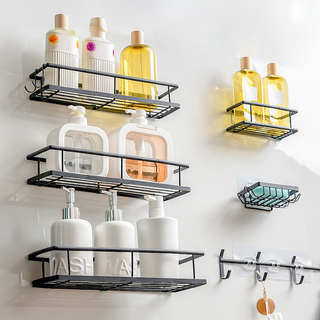디프욕실용품 모던 무타공 다용도 욕실선반 6p 세트, 1세트, 블랙