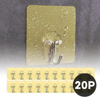(당일발송) 이지유 못없이 무타공 매직후크 접착식 걸이 다용도 고리, 20개, 골드