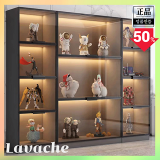 라바체 프리미엄 피규어장식장 피규어 진열장 인형보관함 레고 보관함 전시장 케이스 정리함, 1세트, 블랙 수납문+그레이 수납장