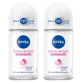 니베아 여성용 엑스트라 브라이트닝 48 잼 롤 온 데오드란트, 2개, 50ml