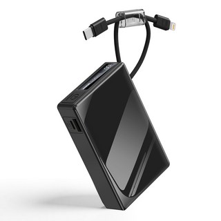 TENCII 대용량 보조배터리 20000mAh 고속충전 C타입 일체형 케이블 휴대용 미니 PD 22.5W QC 3.0, 블랙