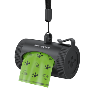 포뷰 반려동물 배변봉투+스마트 디스펜서 세트 회전수납 걸이포함 케이스, 1세트, 15개입, 검은색