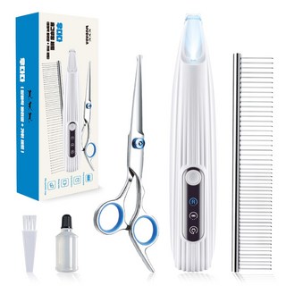 홈그루밍 저소음 애견 미니 바리깡 강아지 발바닥 얼굴 클리퍼 빗 가위 세트 LED, 1개, 화이트