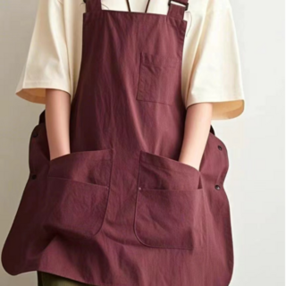 트렌도라 멜빵 앞치마 방수 앞뒤 양면 카페 남여공용, 1개, 와인레드