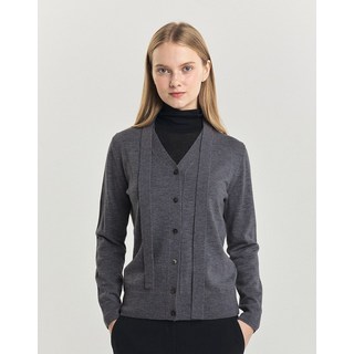 24FW [가격인하][울100%] 그레이 워셔블 타이 장식 브이넥 가디건 HSSW4DP71G1