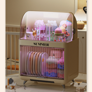 이중 레이어 자외선 소독 방진 사물함 진열대 아기 식기 컵 젖병소독기, 옐로우