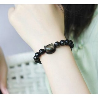 [세비데이] 천연 흑요석 오닉스 원석 팔찌 고양이 행운 부적 커플 블랙 보호석