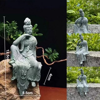 青砂石自在觀音禪意擺件，新中式茶寵，魚缸造景石雕佛像, 自在觀音