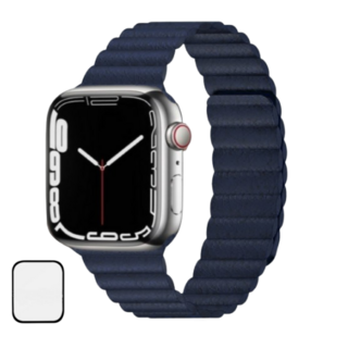 NUBASE 애플워치 호환 마그네틱 솔로루프 레더 가죽 실리콘 스트랩, 03. 네이비, 1개
