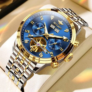 OUPINKE 남성 시계 정품 자동 기계식 오토매틱 럭셔리 명품 워터프루프 야광 다기능 메탈 패션 손목