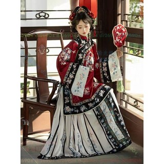 拾光優選好物 清漢女原創重工全身刺繡馬面斜襟立領清代套裝漢服角色扮演演出服