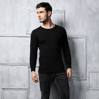 【TELITA】棉質長袖圓領衫_黑色 TA9905 休閒T恤 素T恤 素色內搭 圓領內衣, L 黑色, 黑色