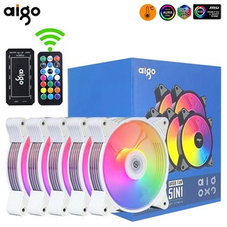 쿨링팬 냉각팬 Aigo AR12 화이트 PC 컴퓨터 케이스 선풍기 냉각 쿨러 6 핀 조절 가능 RGB LED 12cm 음소거 환풍기 속도 5V ARGB 팬 120mm, 03 white 5 fan set, 01 WHITE, 01 A- RGB, 3.white 5 fan set - A RGB - WH, 1개