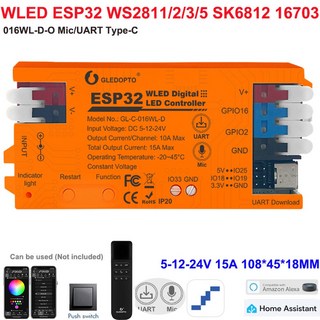 1 10PC Gledopto ESP32 8266 WLED LED 컨트롤러 마이크 음악 동기화는 WS2811/2812B/WS2813/2815/SK6812 스트립 조명을 지원, 5 PCS, 016WL D O c UART C, 5개