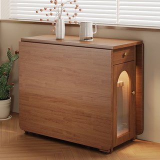 可折疊實木收納餐桌椅組合 實木餐桌 全實木折疊餐桌椅組合現代簡約小戶型帶輪子可伸縮移動收納飯桌子