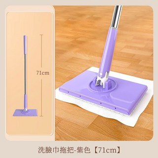 ZT 洗臉巾拖把 平板拖把 免手洗 乾濕兩用 除塵拖把 - 紫色 (95cm), 1個, 紫 71cm