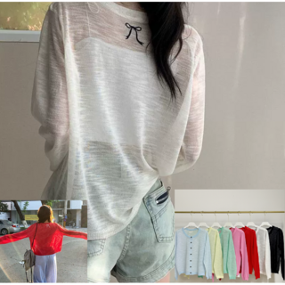 엣지원 리본자수 포인트 여성 기본(허리길이)가디건