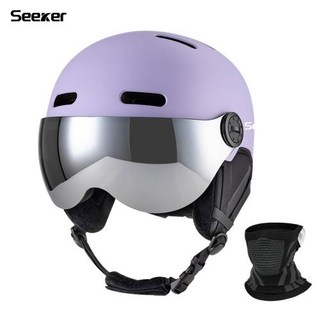 SEEKER 스노우 고글 일체형 스키 헬멧 성인 남녀 야외 익스트림 스포츠 방풍 보온 장비, 03 L  59-61CM, 05 Purple