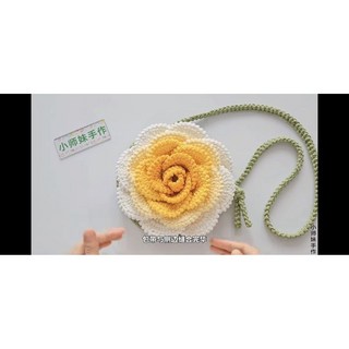 針織師妹 山茶花 斜挎包 手作編織耳機包, 黄色山茶花材料包【送全套工具教程】