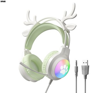 DFMEI 新款鹿耳電競吃雞耳麥RGB有線頭戴式臺式電腦耳機遊戲PS5專用, SY-G50綠色貓PS5發光耳機, 如圖