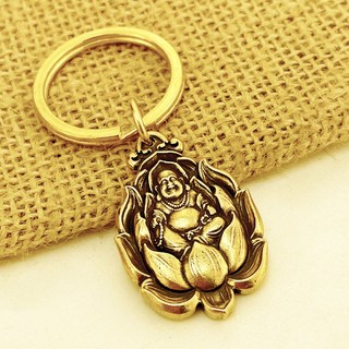 XY 純銅彌勒佛觀音菩薩鑰匙扣 招財納福護身符 學生守護神 人財兩旺掛件, 1個, 女*彌勒佛+鑰匙圈