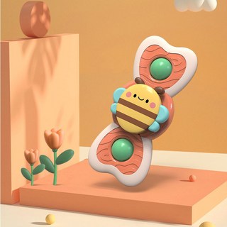 嬰兒吸盤轉轉樂 指尖陀螺 轉轉樂玩具 嬰兒轉轉樂 吸盤玩具 轉轉樂 嬰兒玩具 寶寶玩具 安撫玩具 旋轉陀螺, 1個, 蜜蜂轉轉樂【兩瓣】