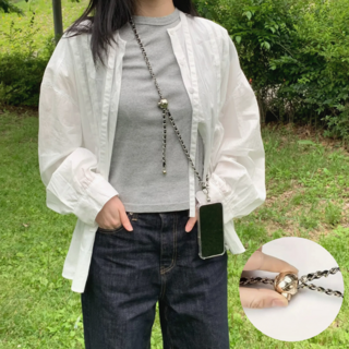 공구일리 체인 휴대폰 스트랩, 1개, 은장 블랙