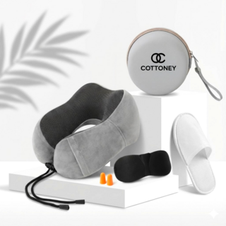 코트니 비행기 목베개 세트(기내용 슬리퍼 안대 이어플러그 파우치)