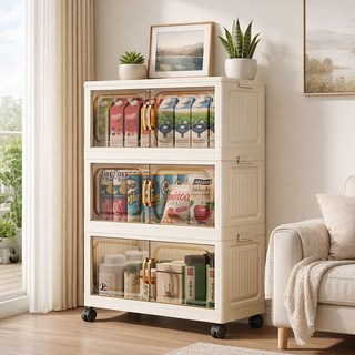 多層附輪透明門收納櫃, 透茶色