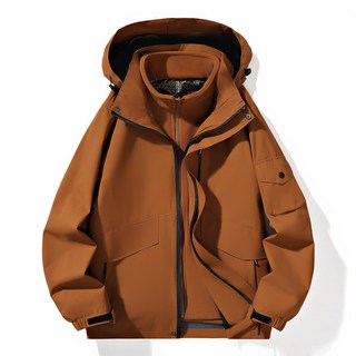 青年男士戶外機能風沖鋒衣夾克外套 加絨連帽可拆卸外套 短款運動保暖棉服 短版棉外套