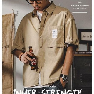 大地色系短袖襯衫，大口袋工裝襯衫，寬鬆休閒上衣，春夏韓國百搭CITYBOY穿搭