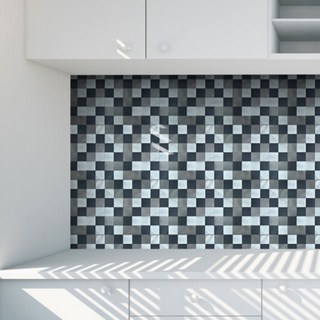 잘라쓰는 두꺼운 접착식타일벽지 메탈바둑판 포인트내는