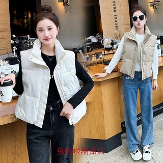超暖韓版寬鬆拉鍊鋪棉背心羽絨背心外搭背心新款羽絨棉背心 女裝外套外套背心外搭馬甲抽繩加厚背心外套洋氣百搭