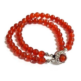 天然紅瑪瑙圓珠兩串花型扣頭手環 紅瑪瑙手鍊 女款手環