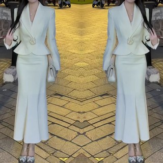 時尚名媛套裝裙 2026春新款 氣質西裝翻領短外套 魚尾裙