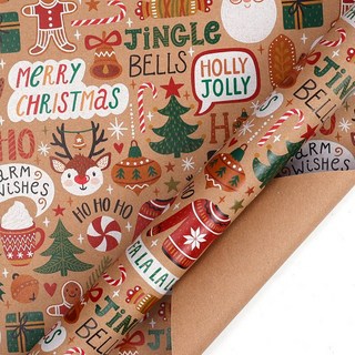 紅色聖誕主題禮物包裝紙，節日裝飾包裝材料, 壁爐填夢, 1個