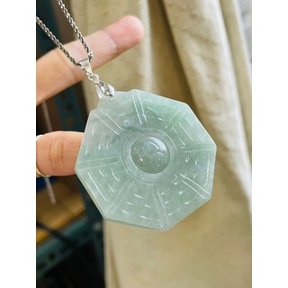 八卦玉珮項鍊，玉石墜飾，簡約時尚，平安吉祥，男女款項鍊, 天然A貨玉 冰青綠太極八卦翡翠玉墜 起冰滿綠底色 幾抹藍絲點綴其中 晶透帶色好水頭冰八卦, 1個