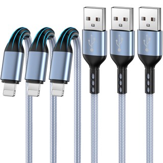 Arklove 아이폰 고속충전 케이블 라이트닝 케이블, 3개, 회색, 2m