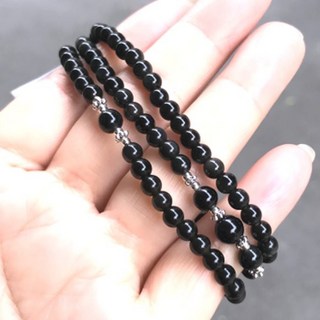 『亮晶晶』 彩虹黑曜石 雙圈 / 三圈純銀手鍊 避邪擋煞 防小人 排穢氣 水晶手鍊 送禮 生日禮物, 1個, 黑曜+純銀配件 三圈