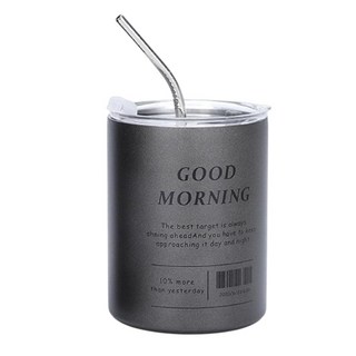 不鏽鋼隨行杯 保溫杯 咖啡杯 吸管杯 水杯 環保杯, 灰色, 1個, 350ml