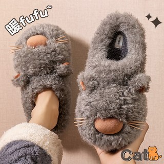 踩屎感棉拖鞋 男士秋冬季室內家居厚底保暖加絨卡通毛拖鞋 2026新款, 淺粉【加絨加厚可愛小貓咪超暖~~】,36/37