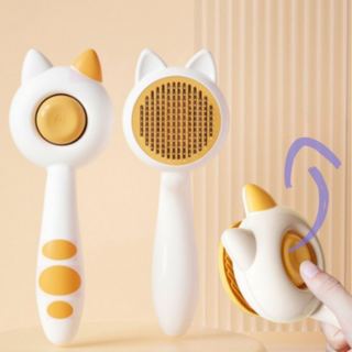 루타 정전기 방지 원터치 반려동물 브러시, 1개, 노랑