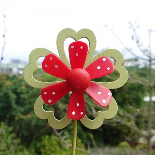 花樣渼栽盆栽生活館 動物造型風車 小雞風車 貓頭鷹風車 長頸鹿風車 老虎風車 獅子風車 鴨子風車, 綠紅小花風車