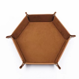 桃園出貨-骰盤桌遊骰子盤六邊形絨麵骰子盤骰子收納盒衕尺寸每拍滿4個送1個, 1個, 絨布棕色款 直經24.5cm