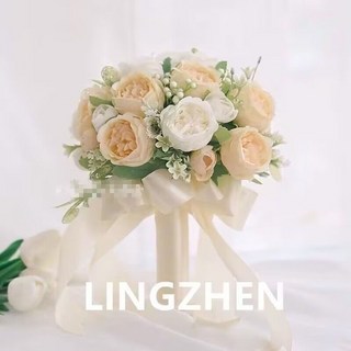 婚禮韓式手捧手捧花新娘手捧結婚出片鬱金香領證仿真花拍照道具－, 1個, 森系手捧花款六
