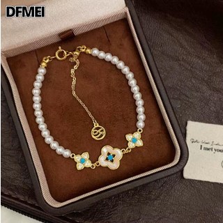 DFMEI 法式氣質爆閃粉色玫瑰閃鑽珍珠手鍊女甜美時尚精緻高顏值手飾