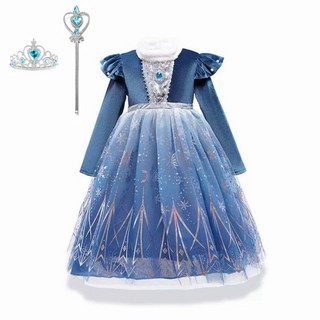 春秋冬高端冰雪奇緣艾莎洋裝 女童長袖Elsa公主連衣裙 萬聖節變裝造型服飾網紗蓬裙毛毛領亮片金絲絨雪花連身裙