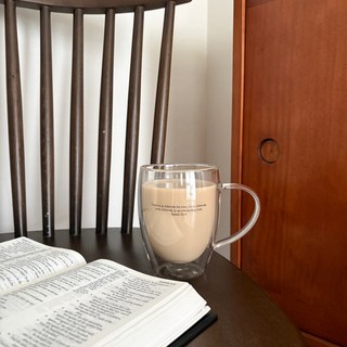 有把手雙層玻璃水杯-文創基督禮品：經文設計，適用受洗禮、幸福小組，分享信仰與喜樂