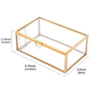 貝貝 歐式透明玻璃首飾盒 防氧化飾品盒 復古珠寶展示 水晶消磁桌面收納盒, 1個, 普通邊條14*90*55mm透明底